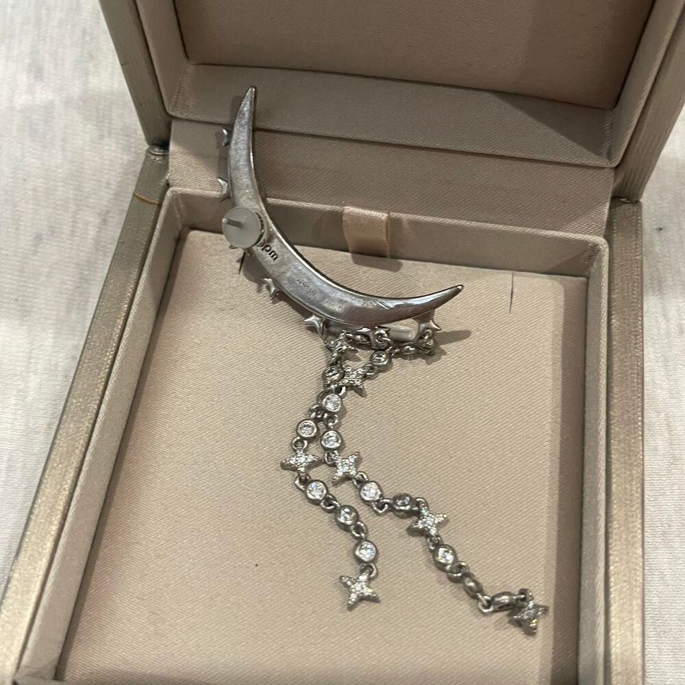 Apm Monaco Cubic Zirconia Half Moon Single Drop Ear Climber Earring - Picture 4 of 5